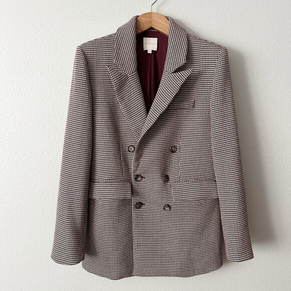 Favorite Daughter the Phoebe Blazer Women's Size Large Maroon Houndstooth - Picture 1 of 14